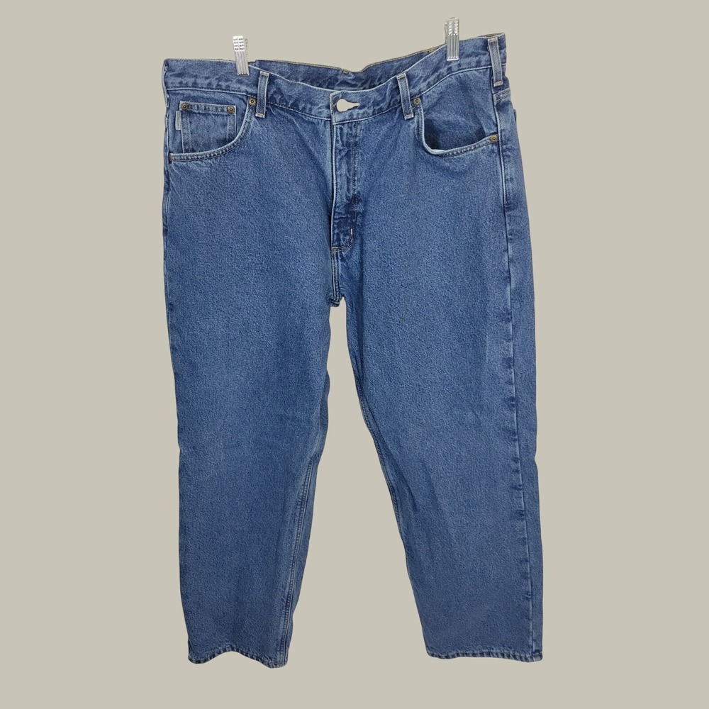 Carhartt Jeans DST Relaxed Fit Flannel Lined Workwear Denim Blue 40x30